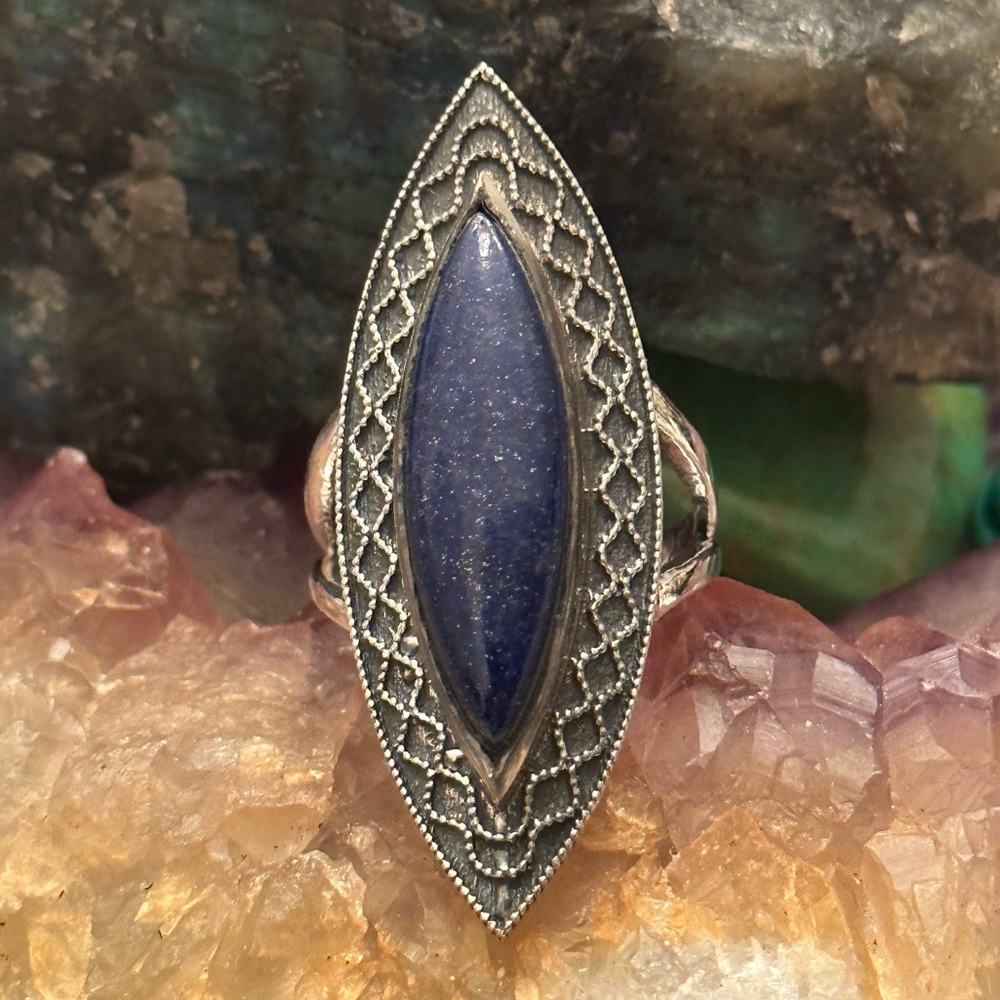 Long Lapis 925 Solid Sterling Silver Ring - image 1